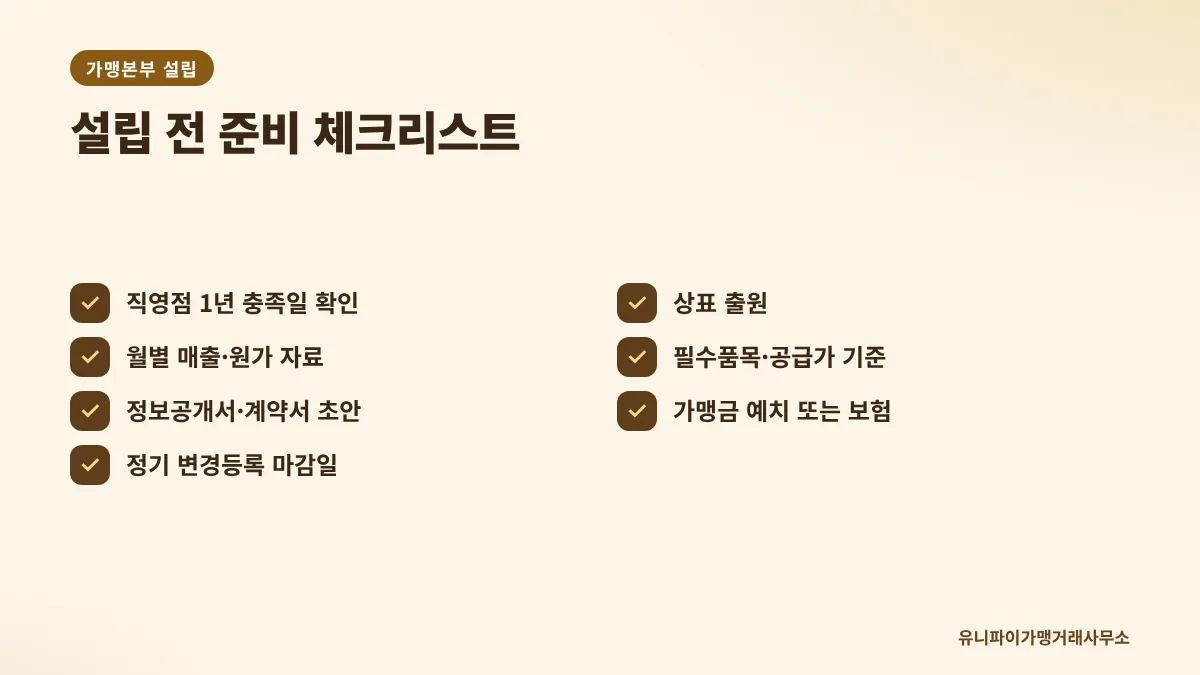 가맹본부 설립 전 준비 체크리스트